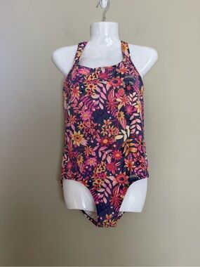 Garnet Hill Girls Size 14 Wave Rider Scrunch Back One Piece Floral Swimsuit